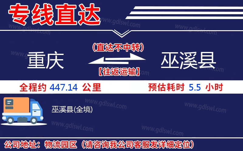 重慶到巫溪縣物流公司