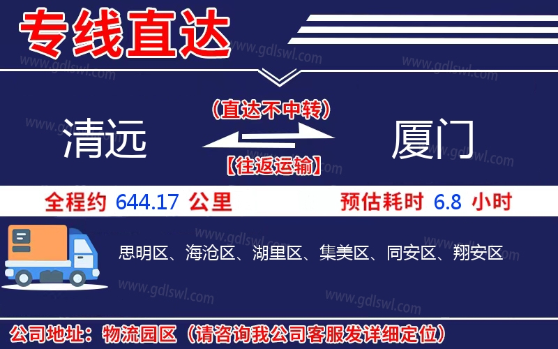 清遠到廈門物流公司