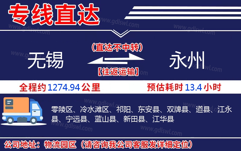 無(wú)錫到永州物流公司