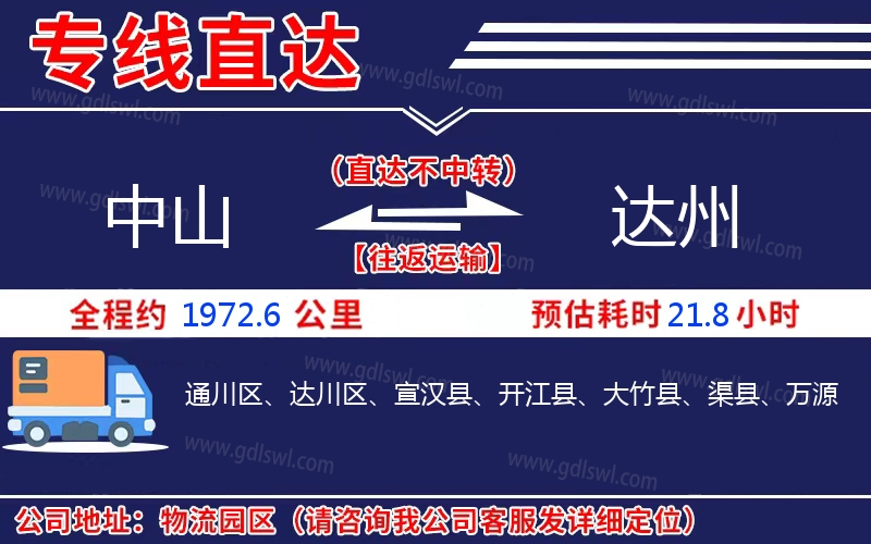 中山到達州物流公司